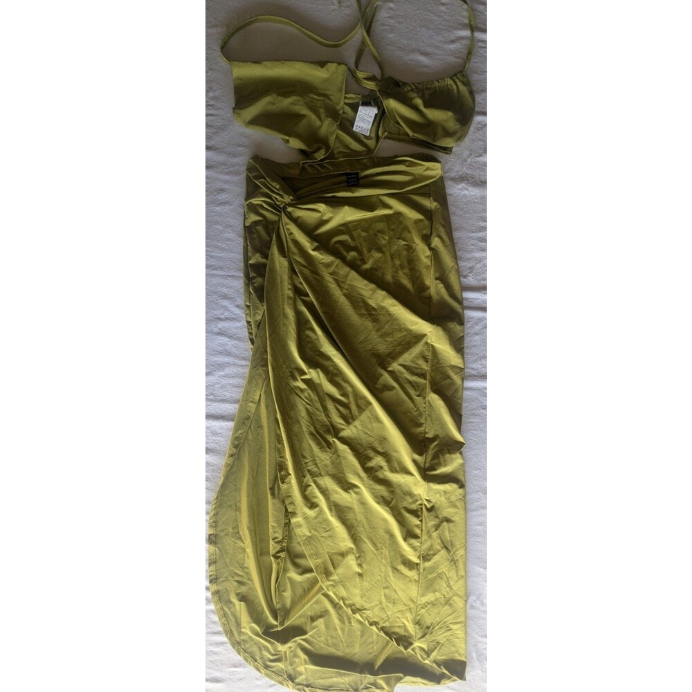 SHEIN Women's Sz L Olive Green 2pc Set Bandeau Top & Sarong Wrap Skirt